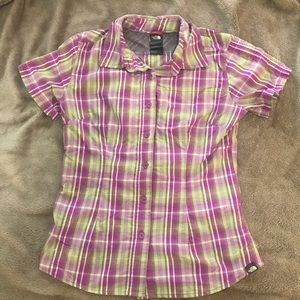The North Face VaporWick Purple and Green Technical Plaid Shirt Womens XS